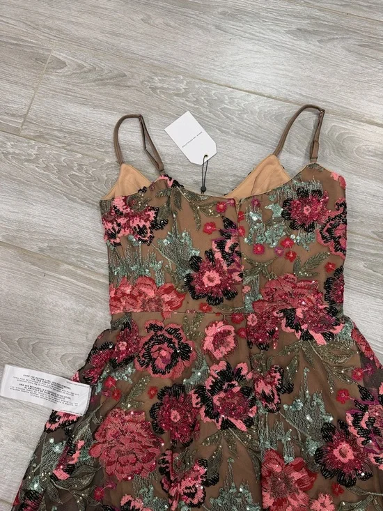 New Dress the population Floral Embroidered A-Line Dress in Brown and Pink size - Picture 6 of 6